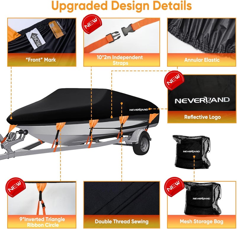 NEVERLAND Boat Cover Waterproof Heavy Duty Marine Grade Polyester Canvas Trailerable Boat Cover Fits V Shape/V-Hull and Tri-Hull Runabouts,Pro-STYL,Bass Boat Length 16-18.5ft, Beam Width up to 94" - Image 3